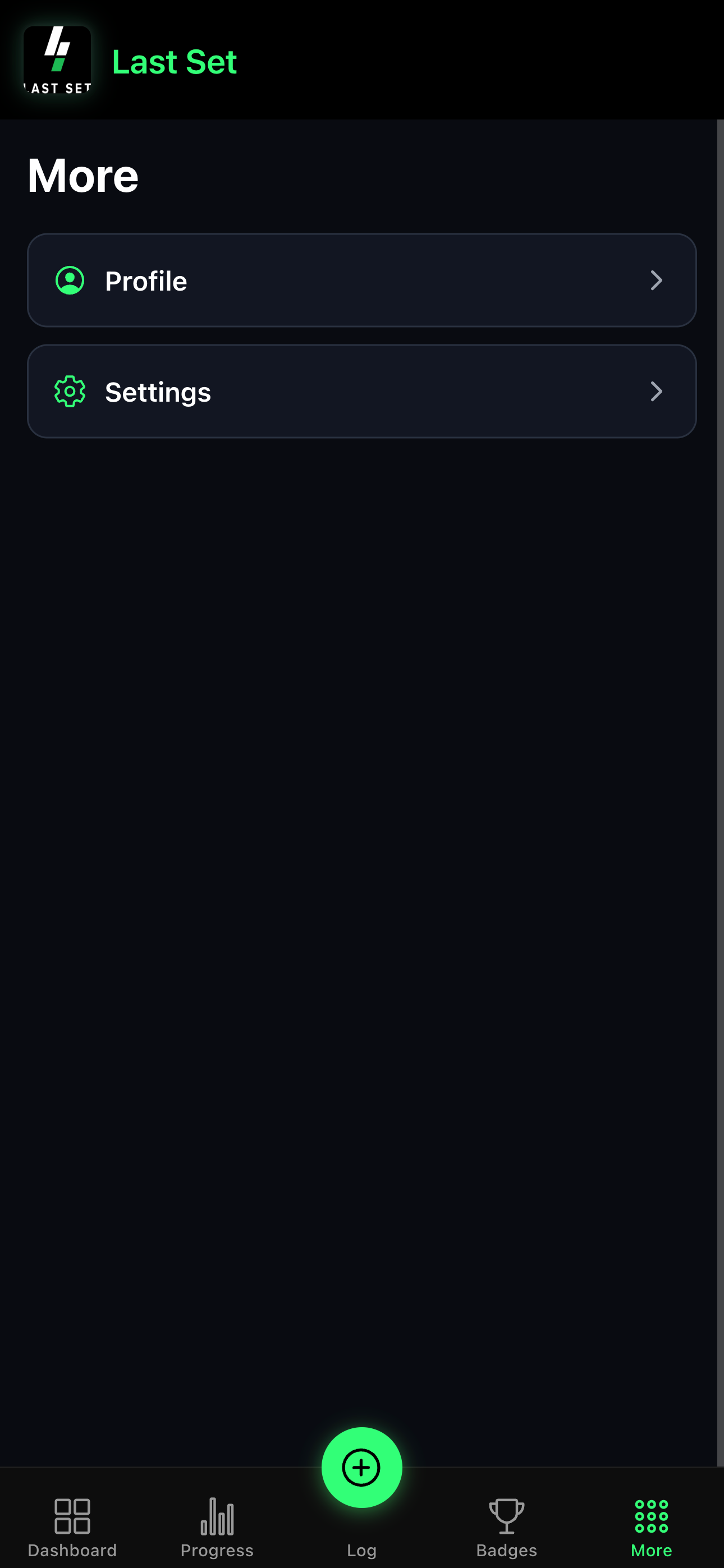 More menu with profile and settings
